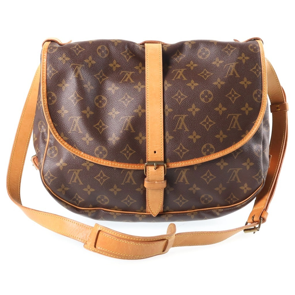 LOUIS VUITTON(ルイヴィトン) モノグラム ソミュール30 ショルダーバッグ ブラウン レザー×PVC M42256 ゴールド金具 レディース