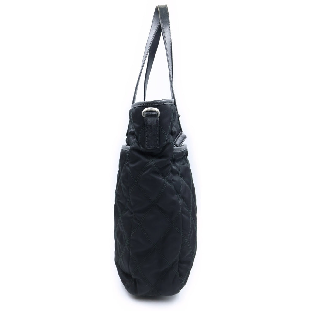 PRADA(プラダ) トライアングルロゴ キルティングトートバッグ ハンドバッグ レザー×ナイロン シルバー金具