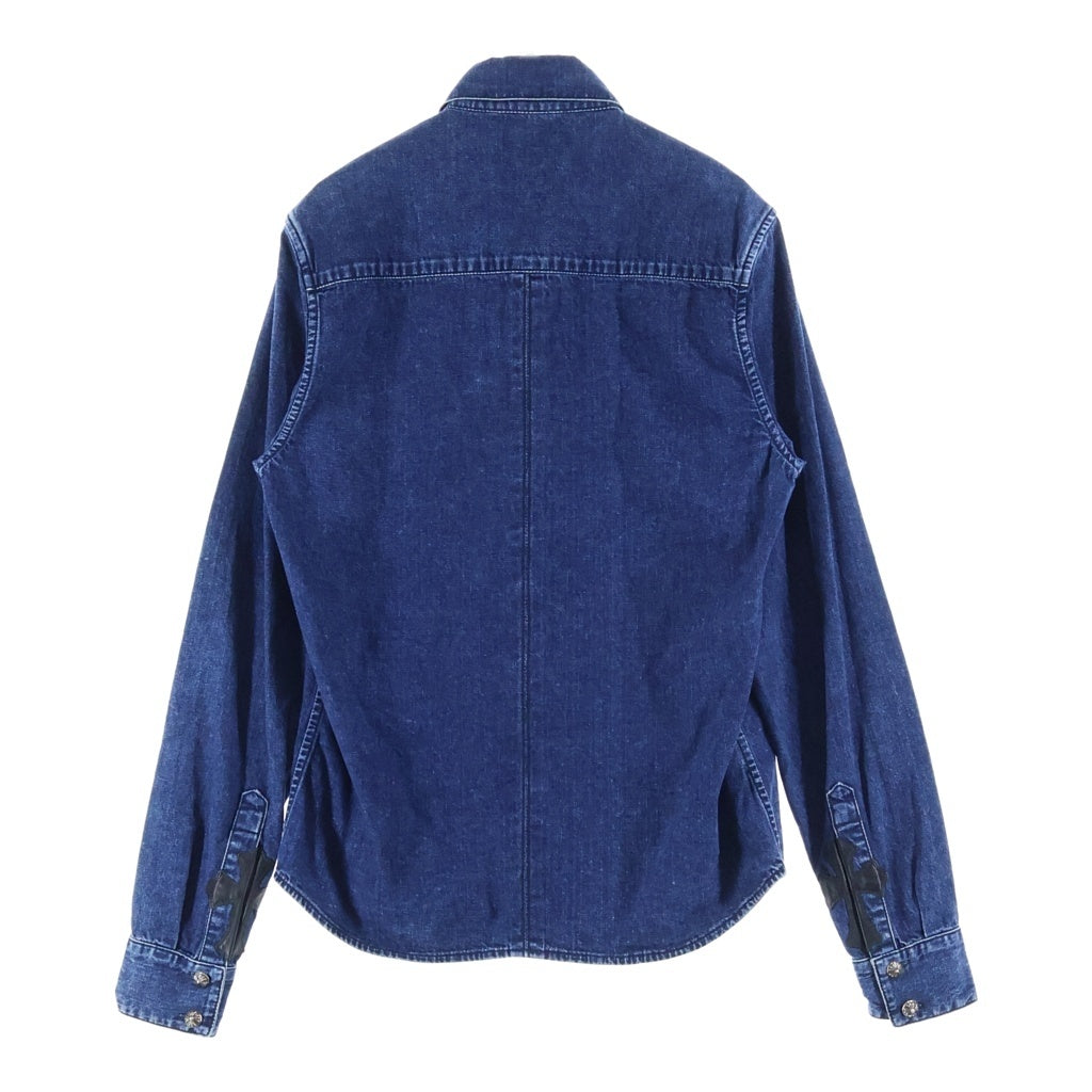 CHROME HEARTS(クロムハーツ) DENIM WESTERN クロスボールボタン 袖裾レザークロスパッチ デニムウエスタン長袖シャツ ブルー
