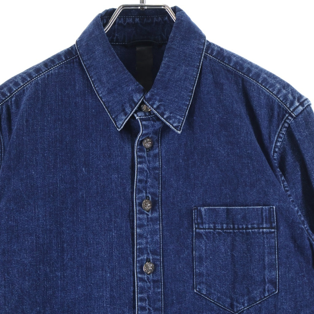 CHROME HEARTS(クロムハーツ) DENIM WESTERN クロスボールボタン 袖裾レザークロスパッチ デニムウエスタン長袖シャツ ブルー