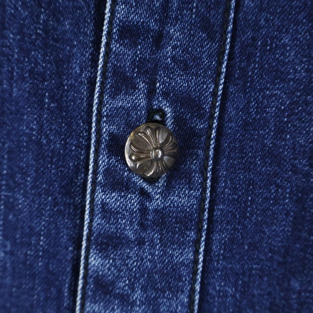 CHROME HEARTS(クロムハーツ) DENIM WESTERN クロスボールボタン 袖裾レザークロスパッチ デニムウエスタン長袖シャツ ブルー