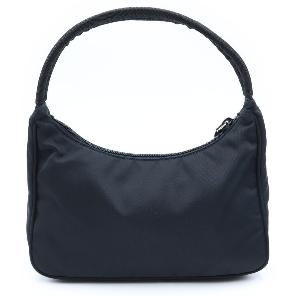 PRADA(プラダ) ホーボー ナイロン トライアングルロゴプレート ハンドバッグ シルバー金具 ブラック MV515 レディース