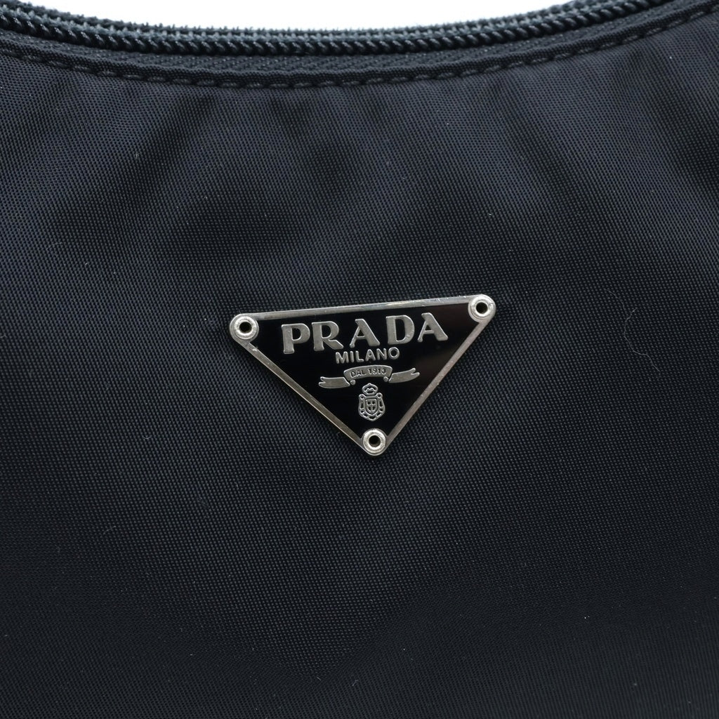 PRADA(プラダ) ホーボー ナイロン トライアングルロゴプレート ハンドバッグ シルバー金具 ブラック MV515 レディース