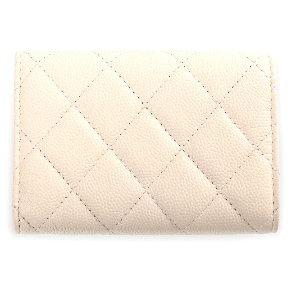 CHANEL(シャネル) マトラッセ 3つ折り財布 コンパクトウォレット キャビアスキン レザー ゴールド金具 ホワイト レディース