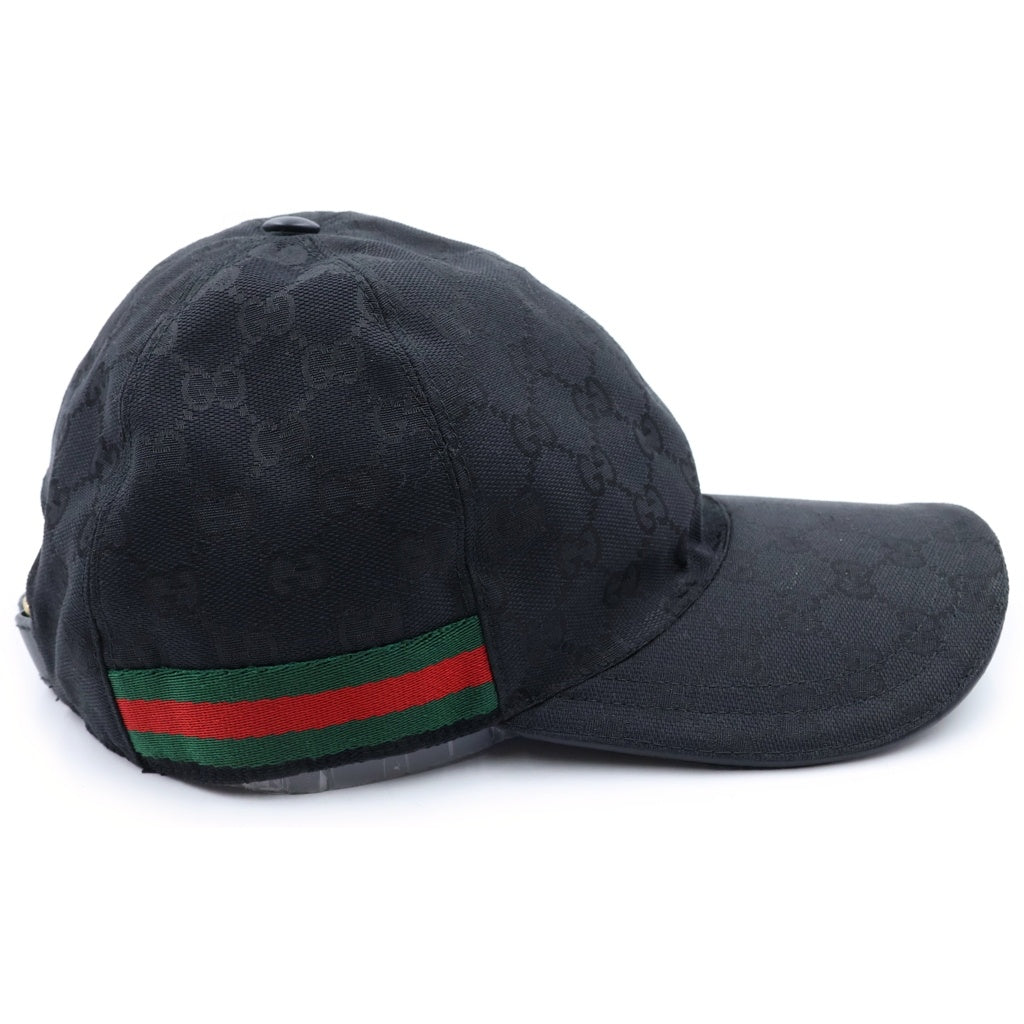 GUCCI(グッチ) ウェブ ストライプ シェリーライン GGキャンバス ベースボールキャップ 帽子 #L ブラック
