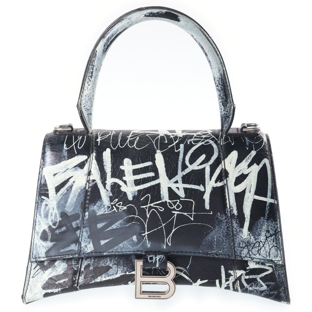 BALENCIAGA(バレンシアガ) アワーグラス グラフィティ スモール ハンドバッグ ショルダーバッグ 2WAY ブラック レザー 593546 レディース