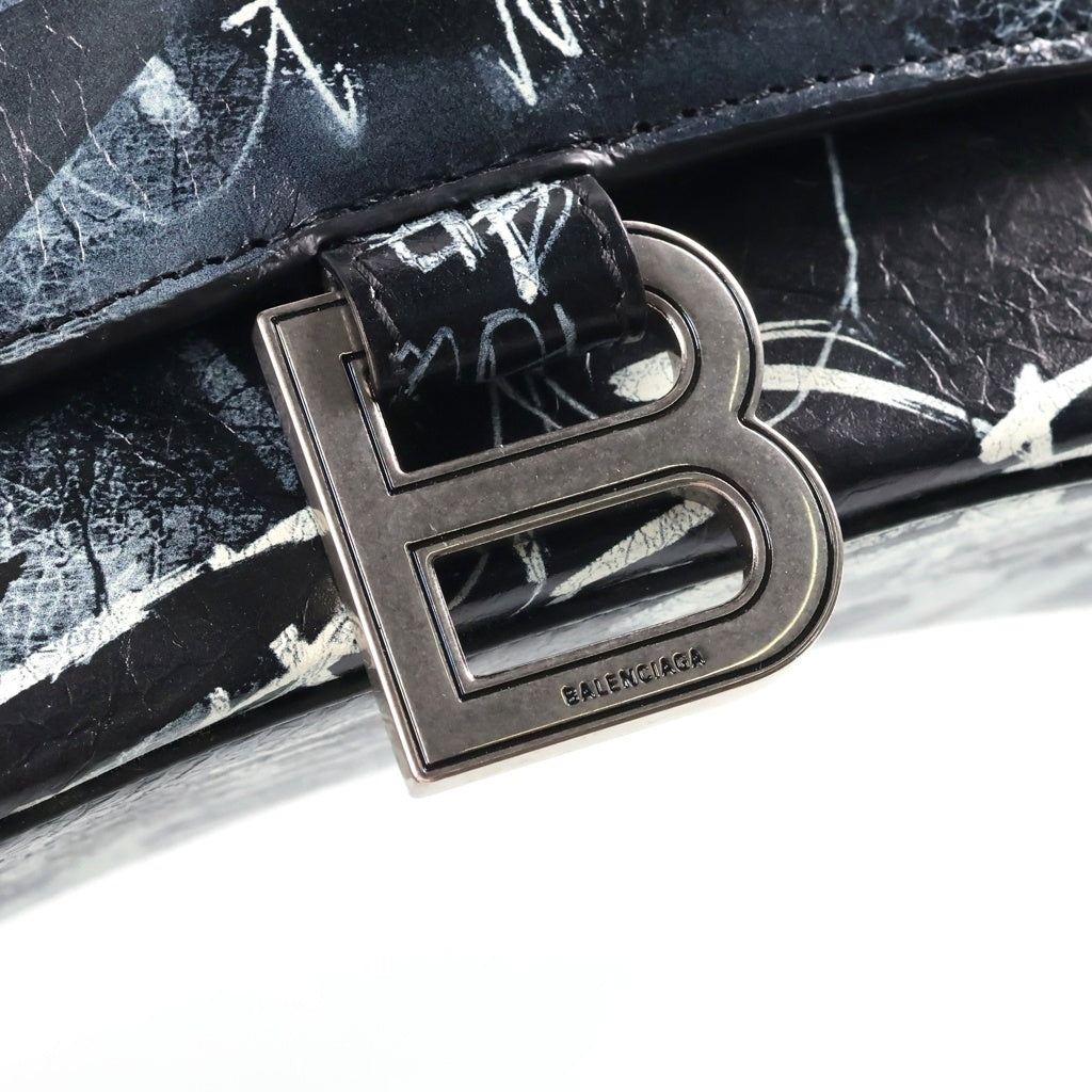 BALENCIAGA(バレンシアガ) アワーグラス グラフィティ スモール ハンドバッグ ショルダーバッグ 2WAY ブラック レザー 593546 レディース