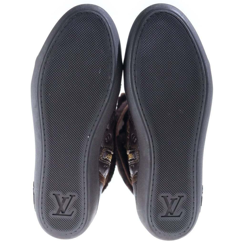 LOUIS VUITTON(ルイヴィトン) モノグラム ポルカ ムートン切り替えロングブーツ フラットシューズ LVエンボス加工 レースアップ レザー ブラウン LI 0170 レディース