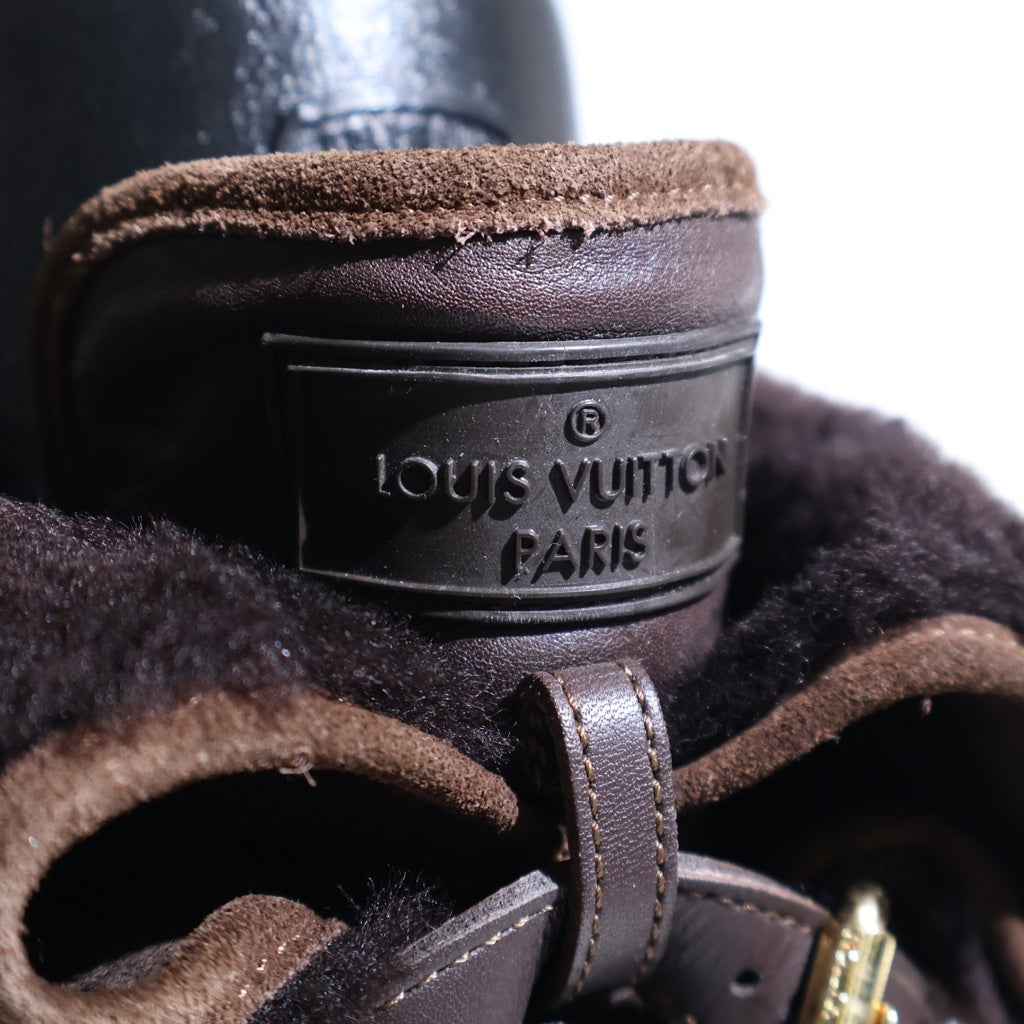 LOUIS VUITTON(ルイヴィトン) モノグラム ポルカ ムートン切り替えロングブーツ フラットシューズ LVエンボス加工 レースアップ レザー ブラウン LI 0170 レディース