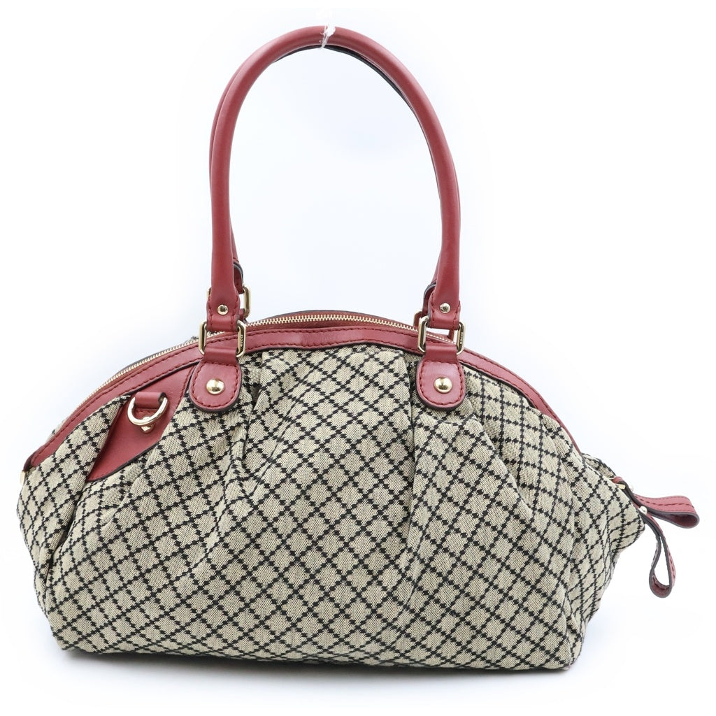 GUCCI(グッチ) GGキャンバス 2WAYハンドバッグ ショルダーバッグ レッド×ブラウン キャンバス×レザー 223974 ゴールド金具