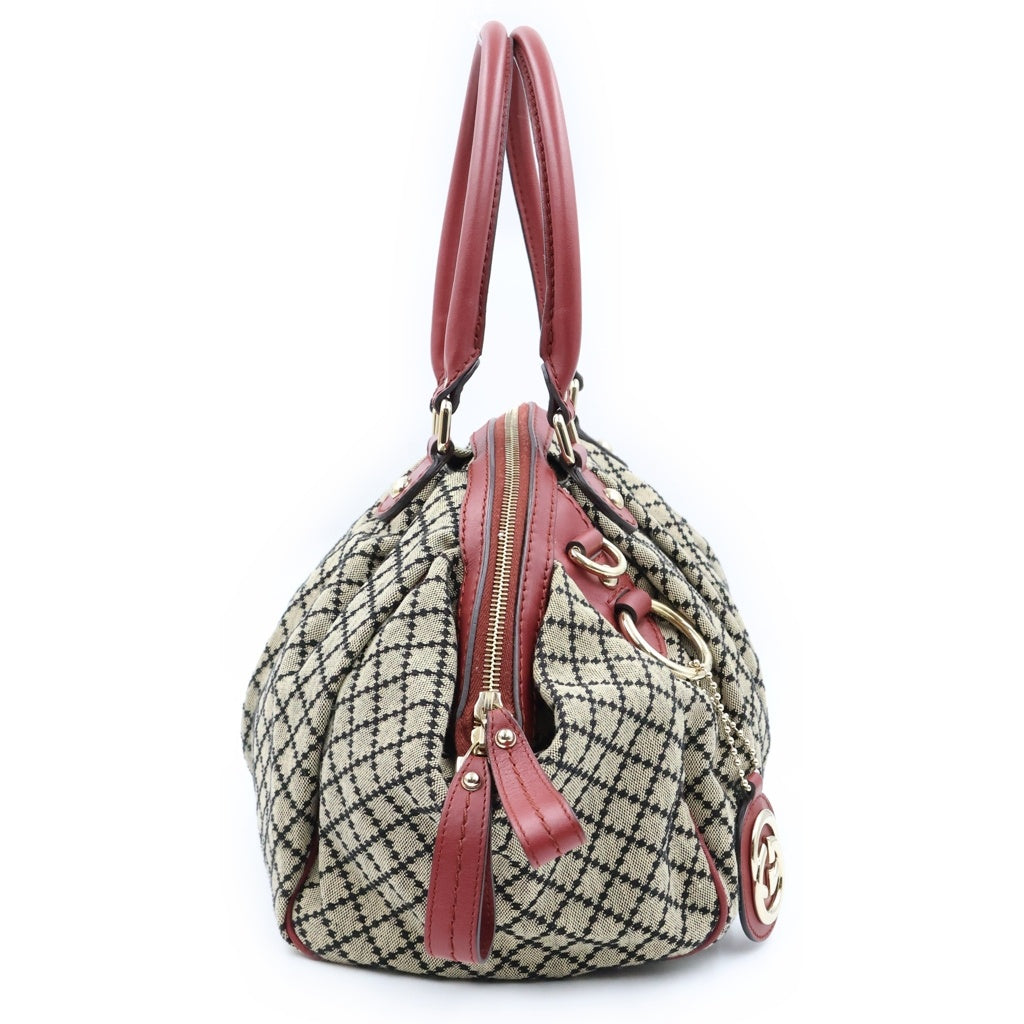 GUCCI(グッチ) GGキャンバス 2WAYハンドバッグ ショルダーバッグ レッド×ブラウン キャンバス×レザー 223974 ゴールド金具