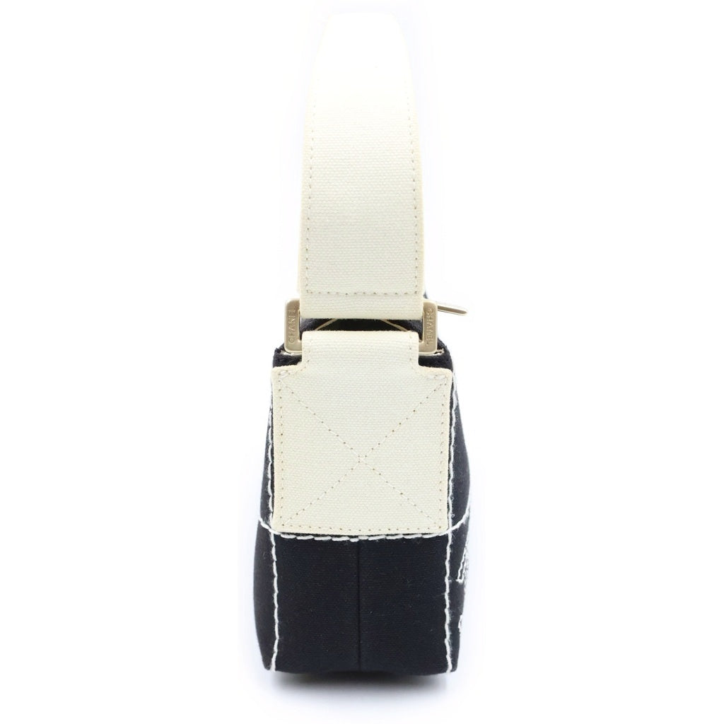 CHANEL(シャネル) チョコバー ワンショルダーバッグ ブラック×ホワイト キャンバス ゴールド金具 レディース