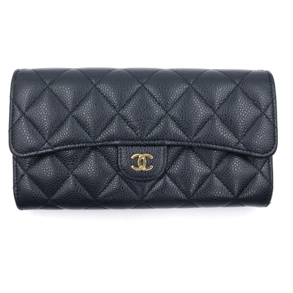 CHANEL(シャネル) マトラッセ 長財布 ロングウォレット カードケース ブラック キャビアスキン AP0241 ゴールド金具 レディース