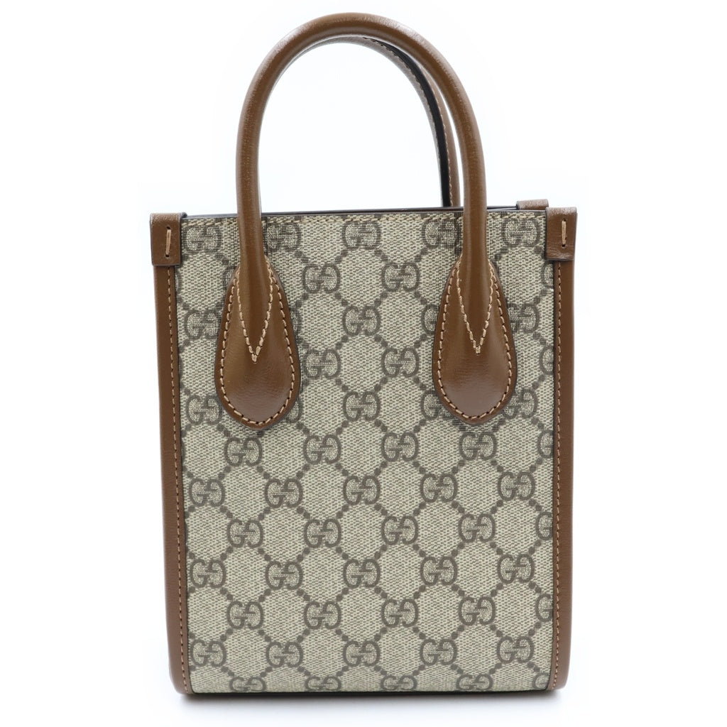 GUCCI(グッチ) インターロッキングG ハンドバッグ ショルダーバッグ ベージュ×ブラウン PVC×レザー 671623 ゴールド金具 レディース