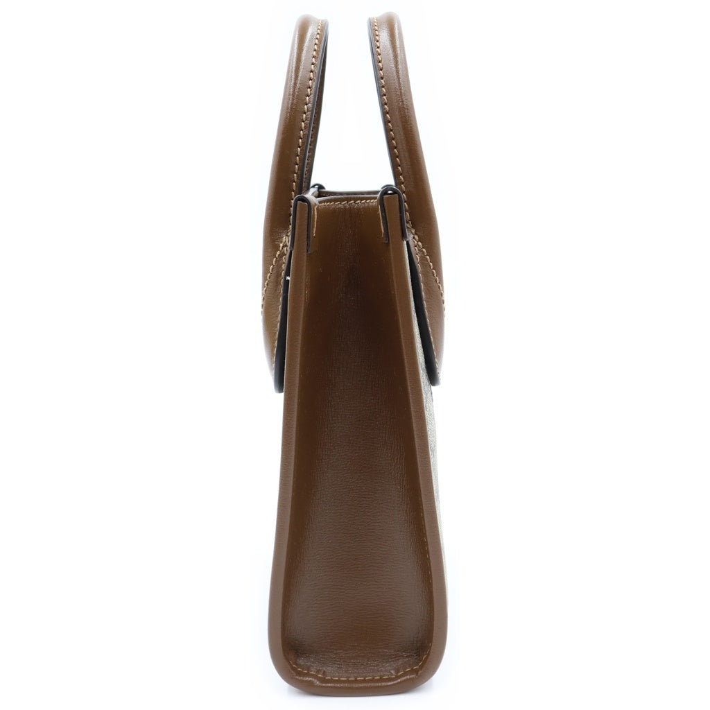 GUCCI(グッチ) インターロッキングG ハンドバッグ ショルダーバッグ ベージュ×ブラウン PVC×レザー 671623 ゴールド金具 レディース