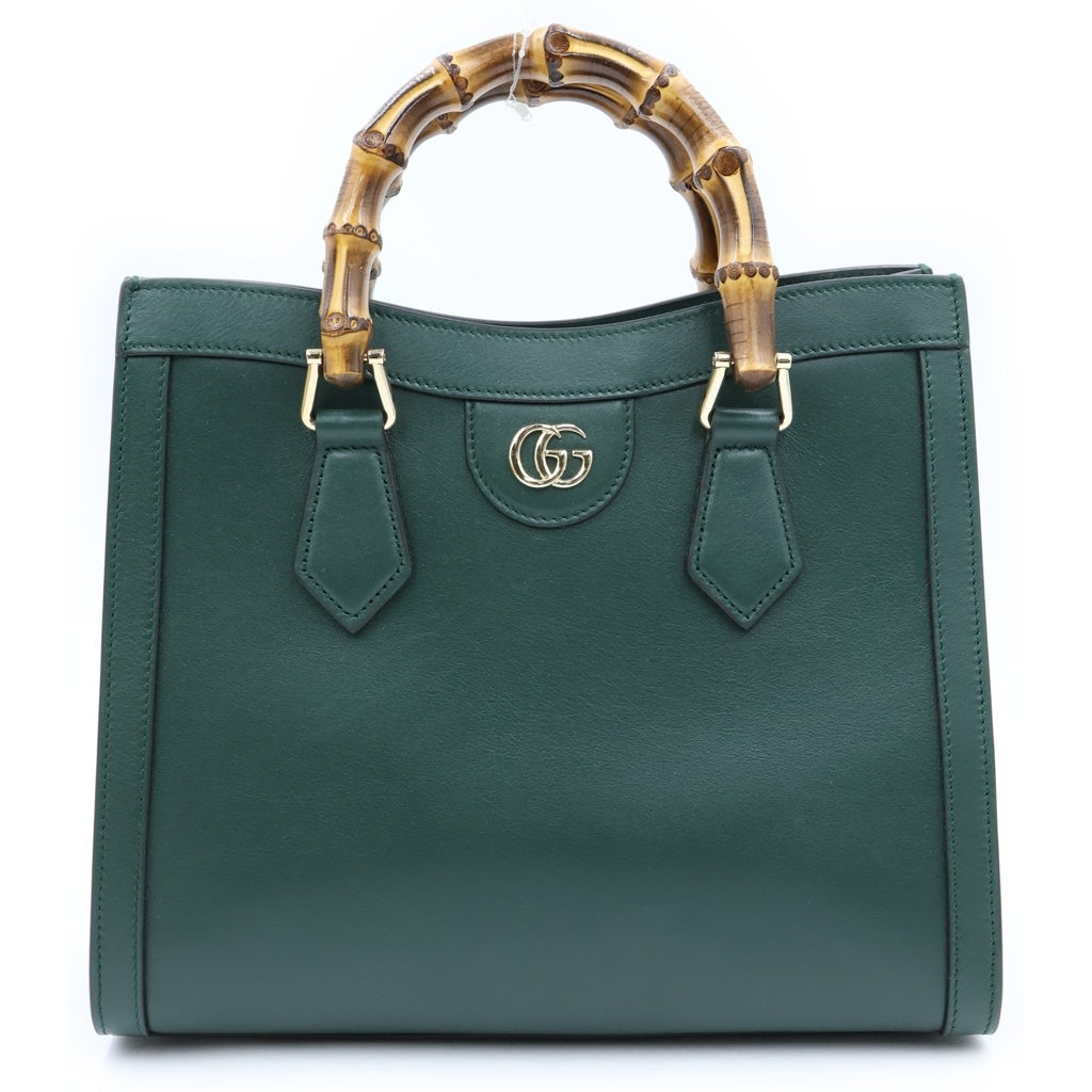 GUCCI(グッチ) ダイアナ バンブー 2WAYハンドバッグ ショルダーバッグ モスグリーン レザー 853226 ゴールド金具 レディース