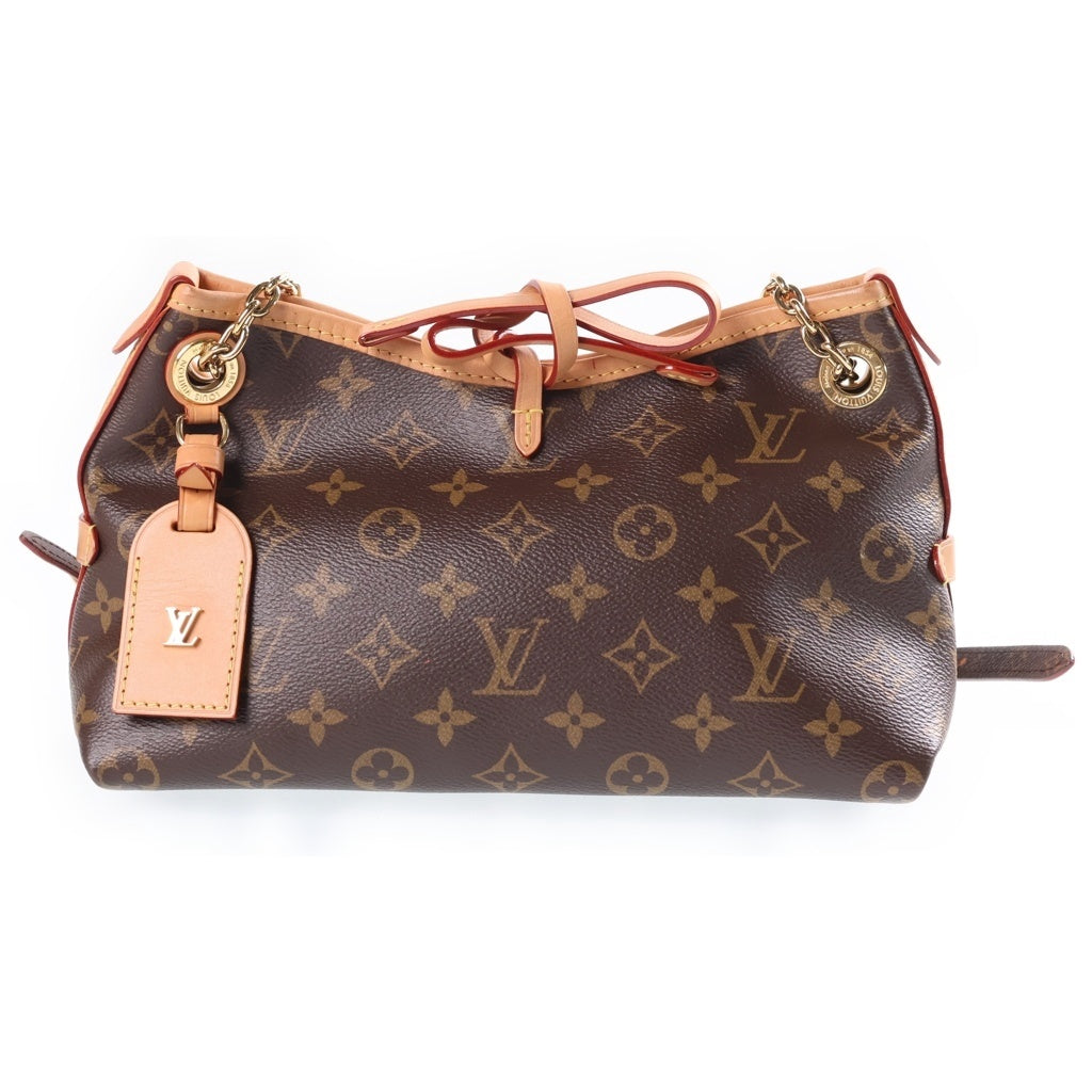 LOUIS VUITTON(ルイヴィトン) モノグラム キャリーオールBB チェーンショルダーバッグ ミニバッグ ブラウン レザー×PVC M13014 ゴールド金具 レディース
