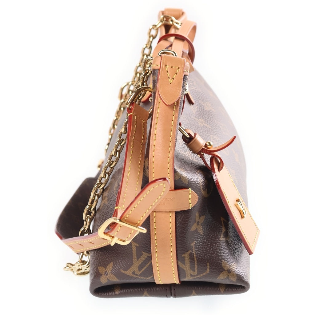 LOUIS VUITTON(ルイヴィトン) モノグラム キャリーオールBB チェーンショルダーバッグ ミニバッグ ブラウン レザー×PVC M13014 ゴールド金具 レディース