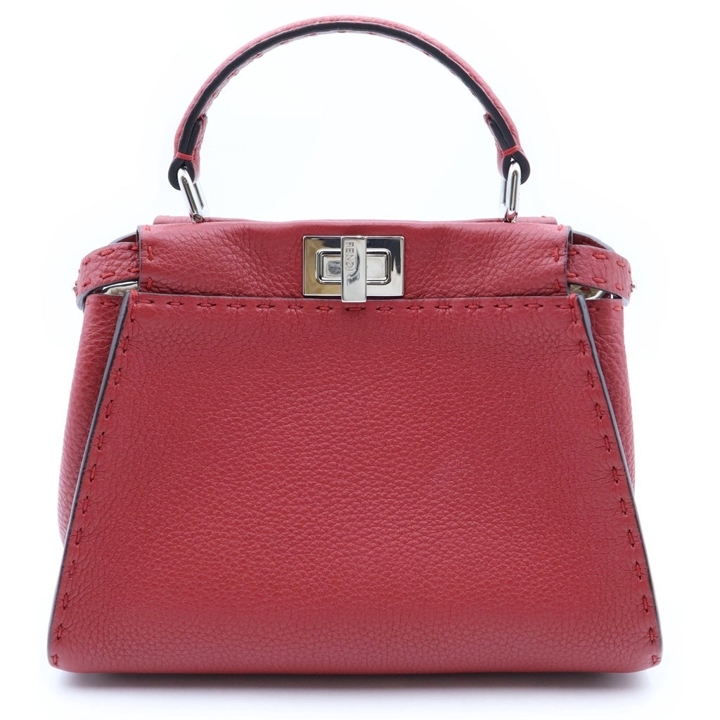 FENDI(フェンディ) ピーカブー ミニ セレリア レザー 2WAY ハンド ショルダーバッグ シルバー金具 レッド 8BN244 レディース