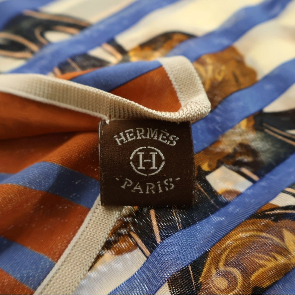 HERMES(エルメス) スムーズ カレ90 スカーフ BRIDES de GALA ブリッド・ドゥ・ガラ シルク オレンジ×ブルー マルチカラー レディース