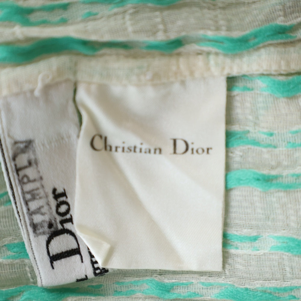 Christian Dior(クリスチャンディオール) ストライプ総柄 シルク レーヨン 半袖シャツ グリーン レディース