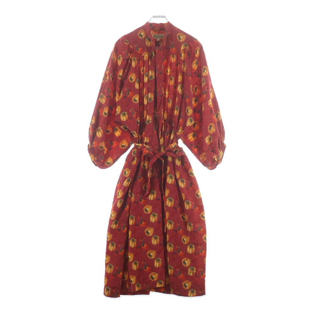HANAE MORI(ハナエモリ) PARIS ハナエ モリ トウガラシ総柄プリント 長袖ロングワンピース レッド レディース 7 ベルト