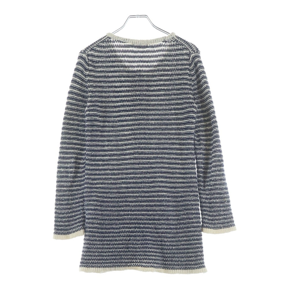 NO BRAND(ノーブランド) NATURAL BEAUTY BASIC ボーダー総柄 クルーネック 長袖ニット カーディガン ネイビー レディース S