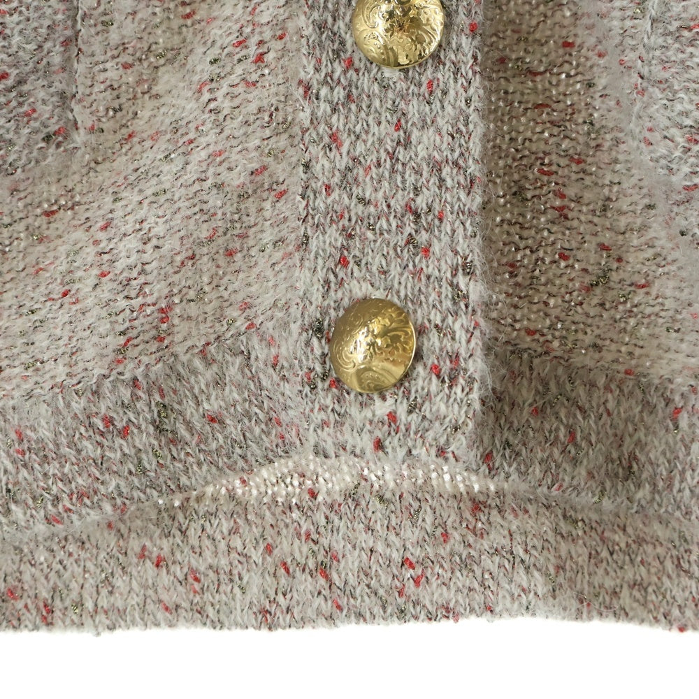 NO BRAND(ノーブランド) ALPHA CUBIC アルファキュービック ウール ラメニット ロングカーディガン グレー/レッド レディース