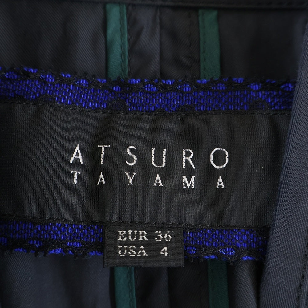 ATSURO TAYAMA(アツロウタヤマ) キュプラ ギャザーカラー ダブルブレスト トレンチ ポンチョ ケープ ジャケット ネイビー レディース 36