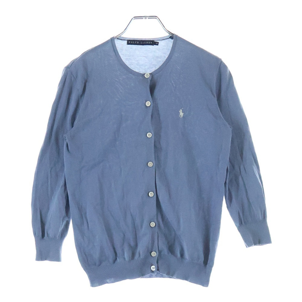 RALPH LAUREN(ラルフローレン) ワンポイントロゴ刺繍 クルーネック 長袖ニット カーディガン ライトブルー レディース M