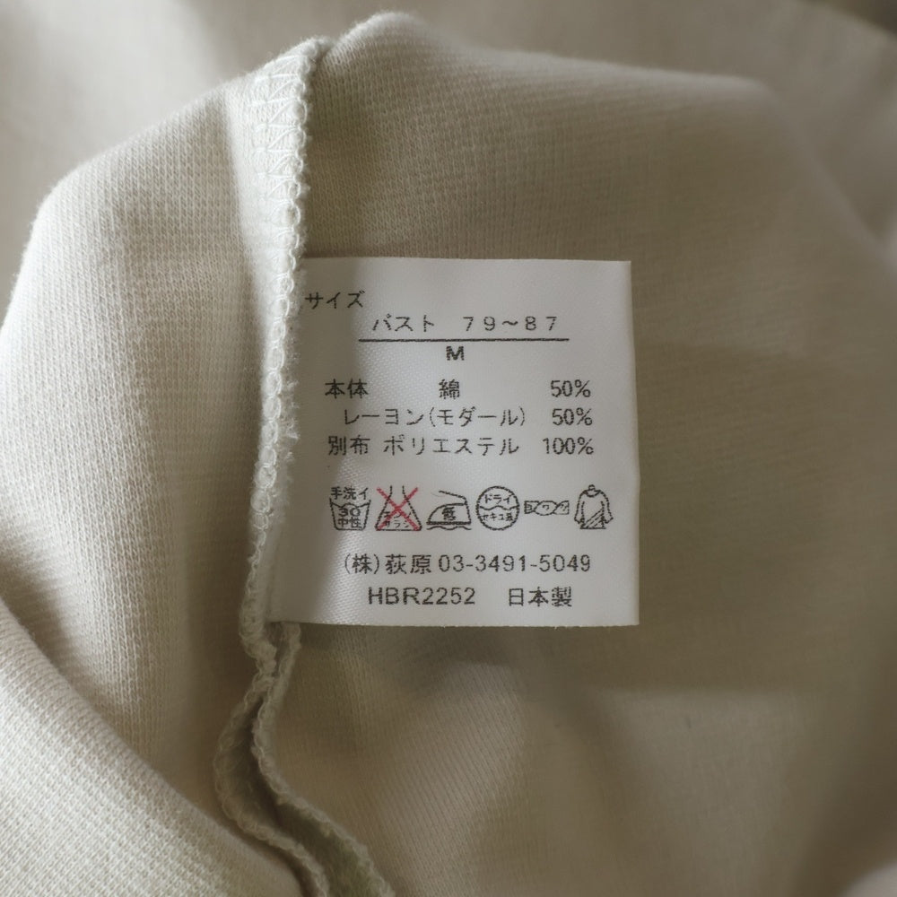HIROKO KOSHINO(ヒロコ コシノ) スクエアプリント シアー パワーネット レイヤード クルーネック ロングスリーブ 長袖Tシャツ カットソー ベージュ レディース M