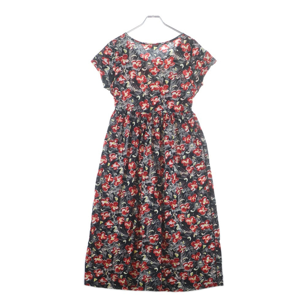 SONIA RYKIEL(ソニアリキエル) フラワー総柄プリント 半袖 ロング フレアワンピース ブラック/レッド レディース M