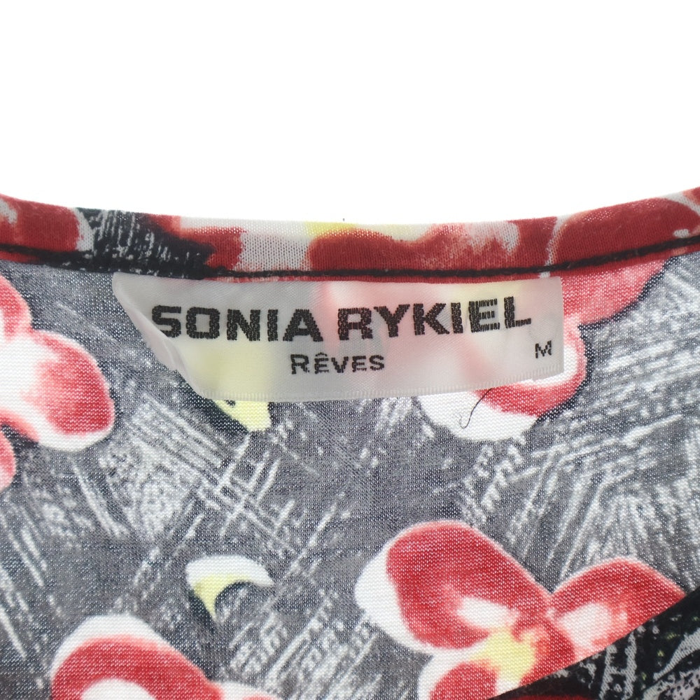 SONIA RYKIEL(ソニアリキエル) フラワー総柄プリント 半袖 ロング フレアワンピース ブラック/レッド レディース M