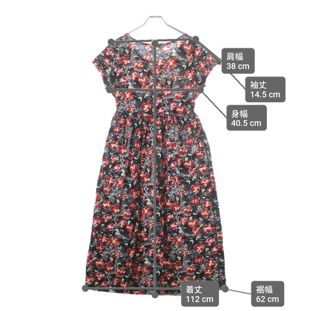 SONIA RYKIEL(ソニアリキエル) フラワー総柄プリント 半袖 ロング フレアワンピース ブラック/レッド レディース M