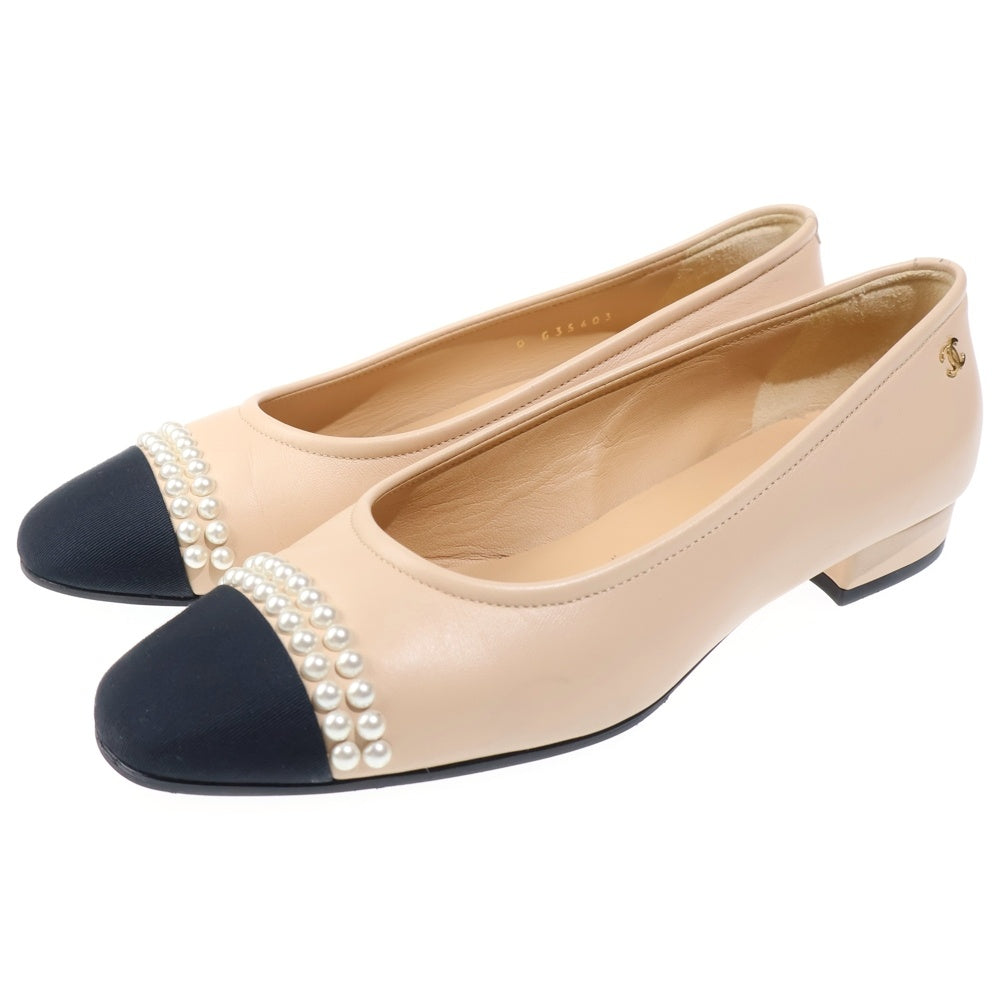 CHANEL(シャネル) ■パールデザイン 切替レザーフラットシューズ ベージュ 20P G35402 36C レディース