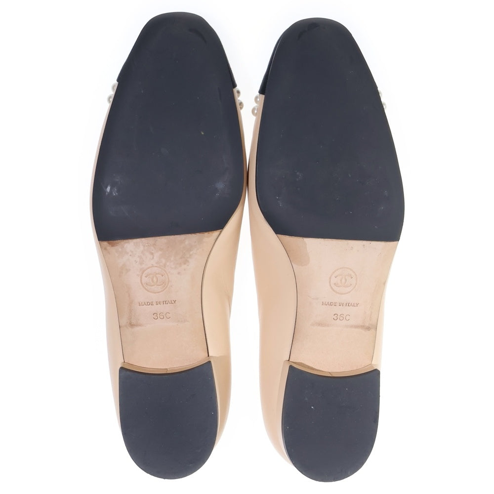 CHANEL(シャネル) ■パールデザイン 切替レザーフラットシューズ ベージュ 20P G35402 36C レディース