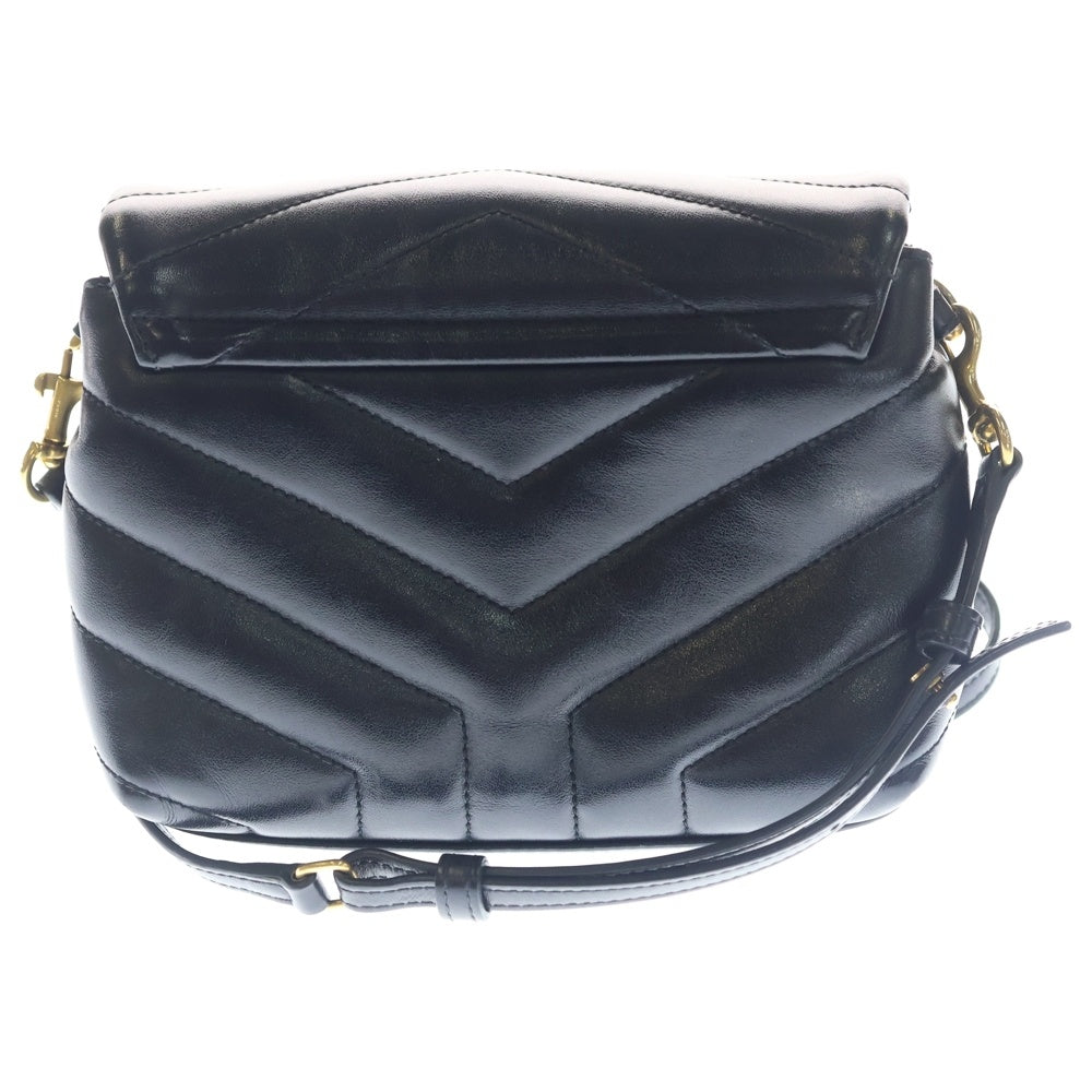SAINT LAURENT PARIS(サンローランパリ) カサンドラロゴプレート ルル トイ Yキルティング ショルダー バッグ ゴールド金具 ブラック レディース
