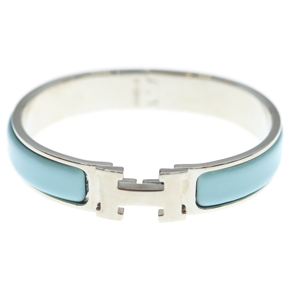 HERMES(エルメス) クリックH ロゴ エナメル バングル ブレスレット シルバー/ライトブルー レディース