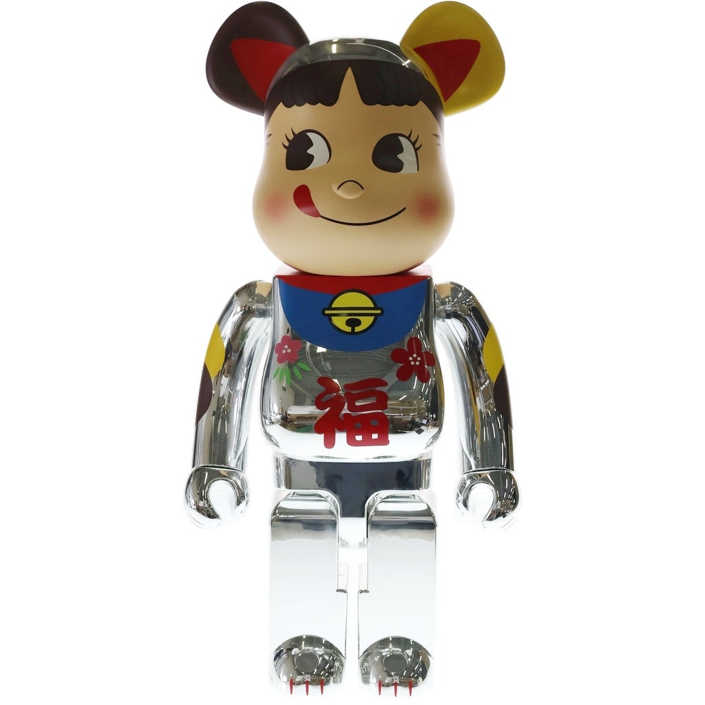 BE@RBRICK(ベアブリック) ×不二家 ペコちゃん 招き猫 福銀メッキ 1000% フィギュア シルバー 箱