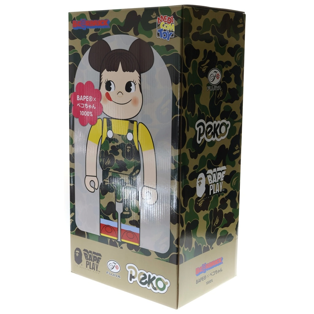 BE@RBRICK(ベアブリック) ×BAPE ×FUJIYA ABC CAMO PEKO GREEN べイプ 不二家 ペコちゃん カモ柄 ベアブリック 1000% フィギュア グリーン/カーキ 箱