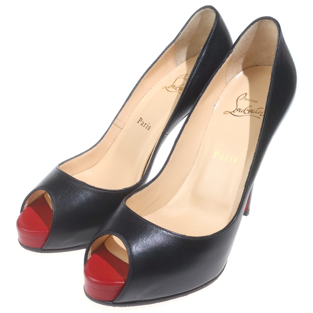 CHRISTIAN LOUBOUTIN(クリスチャンルブタン) ■クリスチャンルブタン レザーピープトゥパンプス 39.5 ブラック×レッド レディース