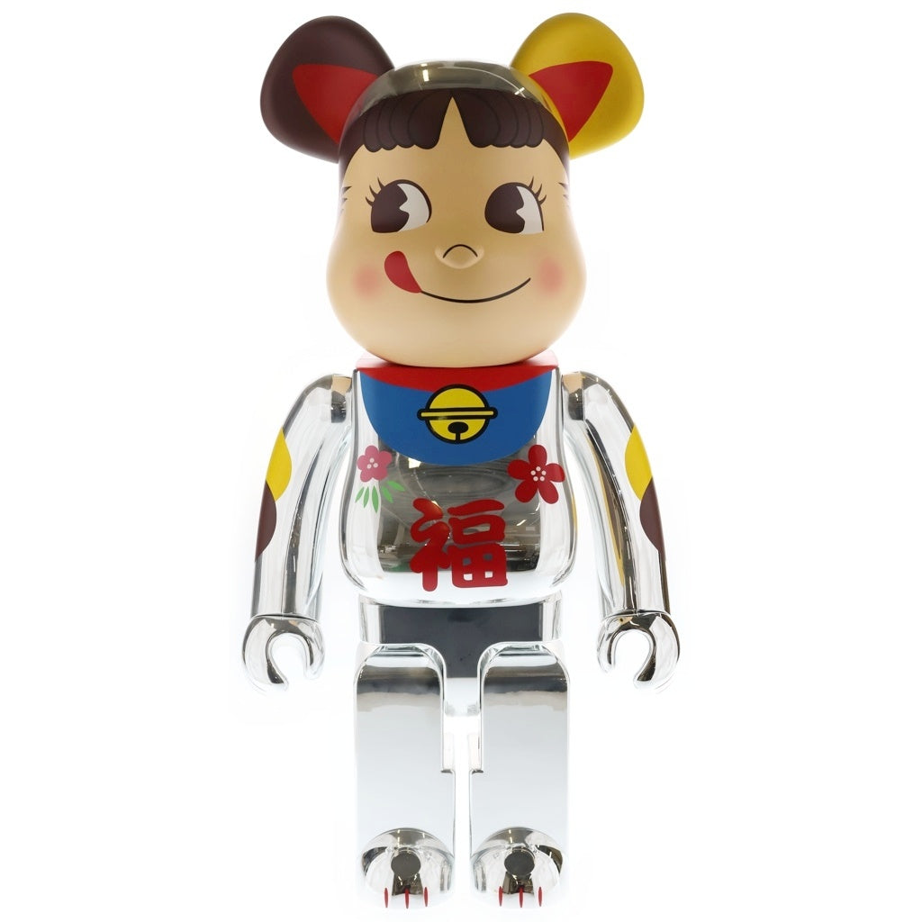 BE@RBRICK(ベアブリック) ×不二家 ペコちゃん 招き猫 福銀メッキ 1000% フィギュア 人形 シルバー