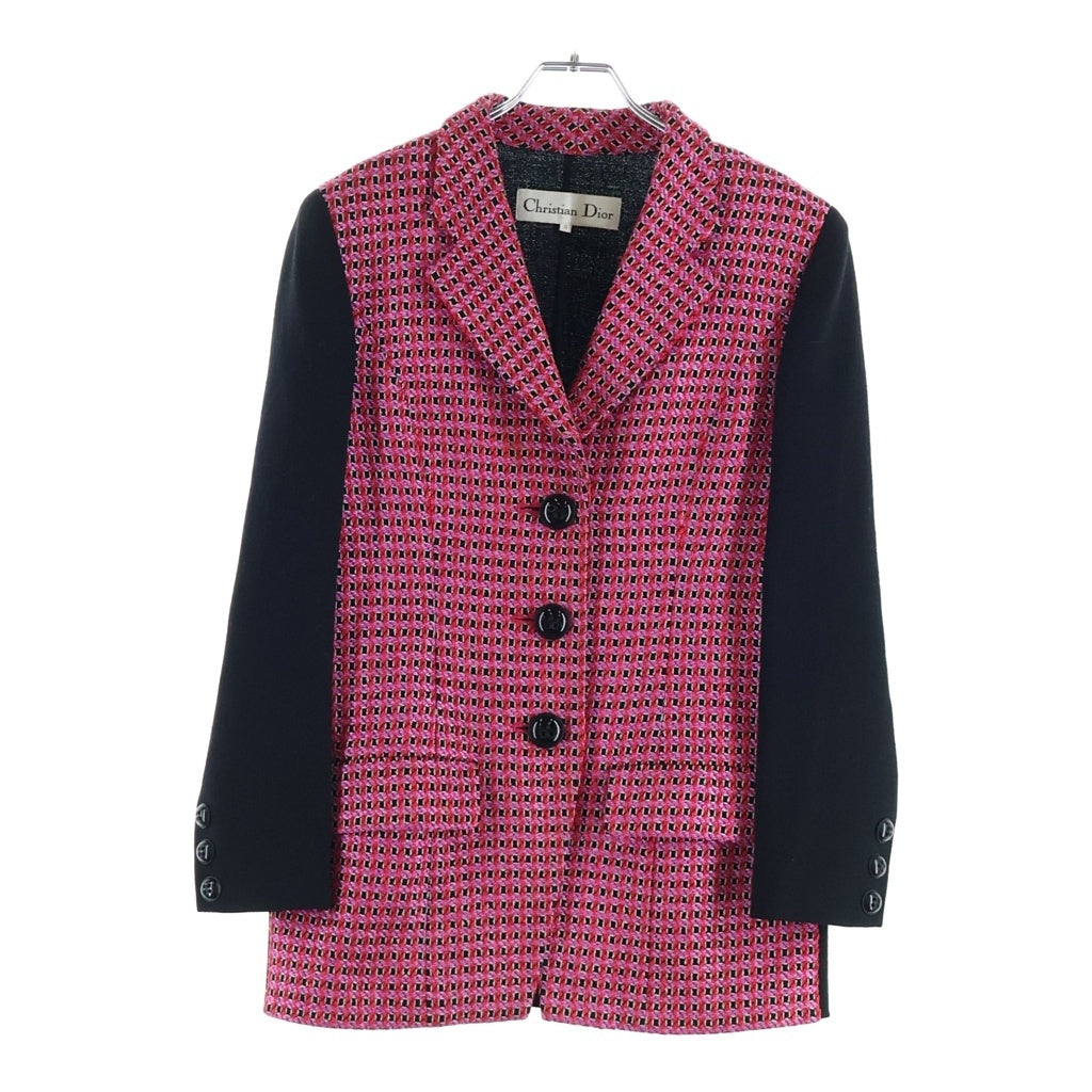 Christian Dior(クリスチャンディオール) 切り替えデザインツイードテーラードジャケット ヴィンテージ ブラック/ピンク# レディース
