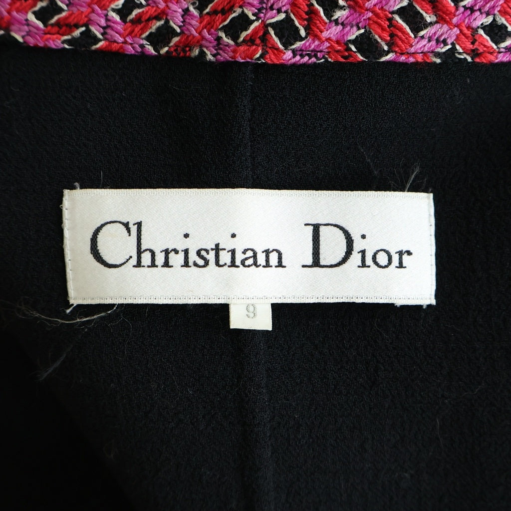 Christian Dior(クリスチャンディオール) 切り替えデザインツイードテーラードジャケット ヴィンテージ ブラック/ピンク# レディース