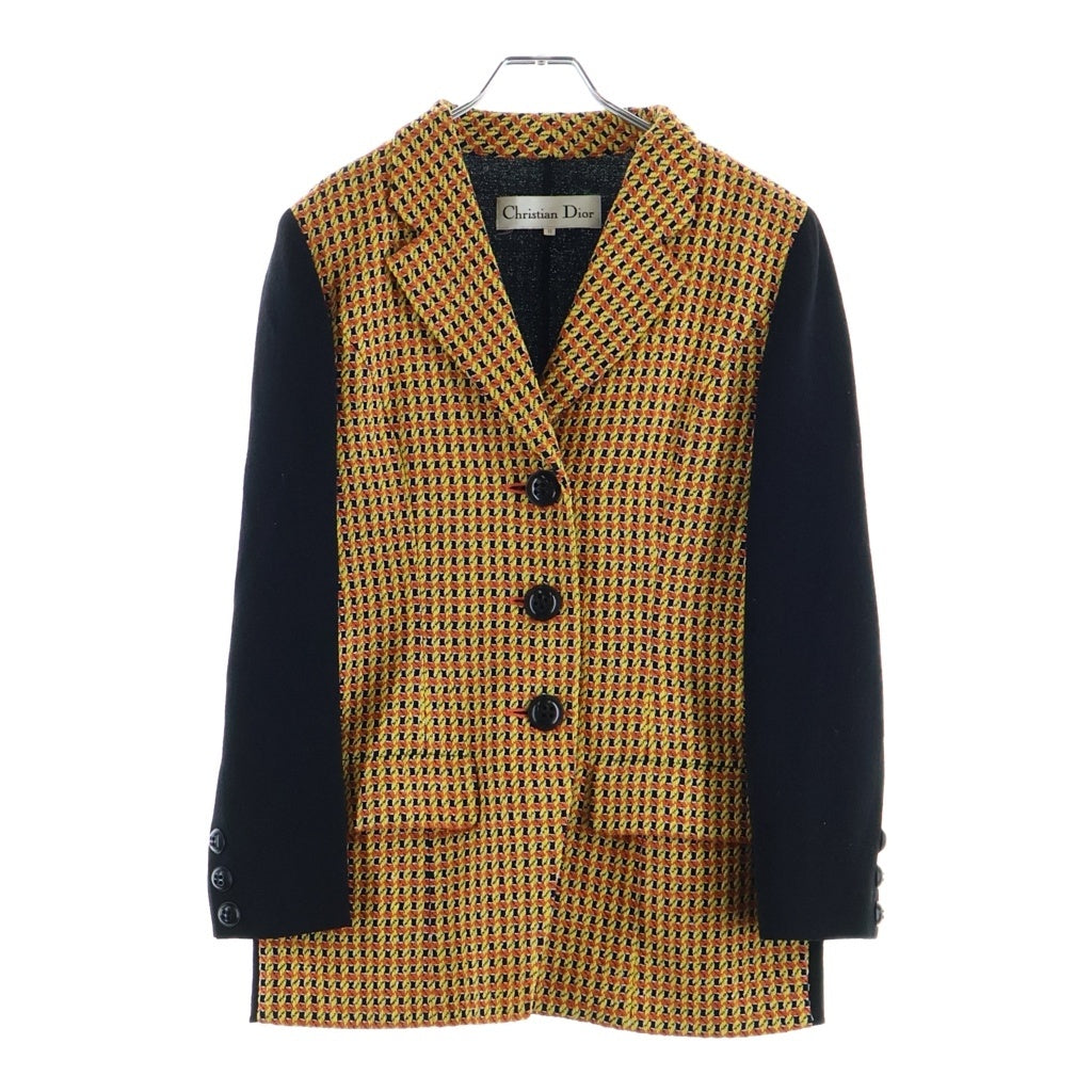 Christian Dior(クリスチャンディオール) ■切り替えデザインツイードテーラードジャケット ヴィンテージ イエロー#11 レディース
