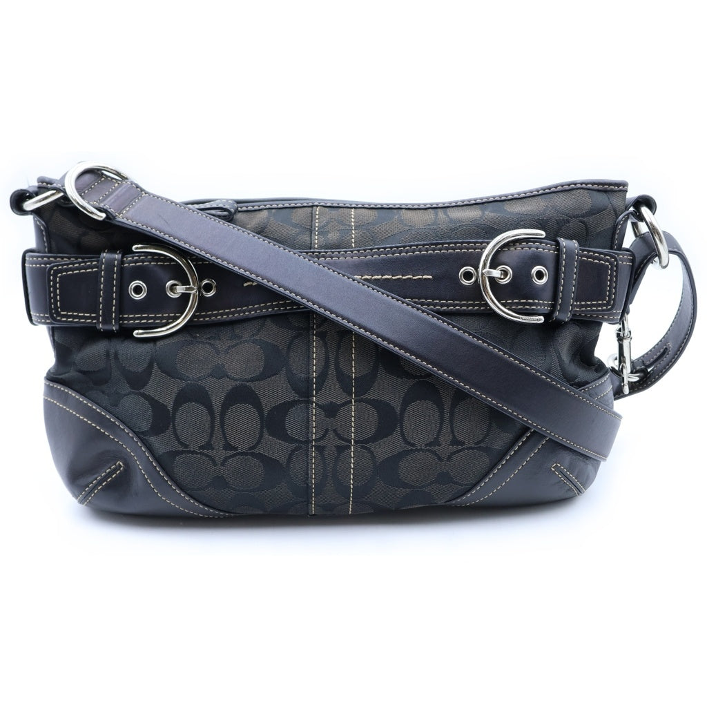 COACH(コーチ) シグネチャー ショルダーバッグ ブラック キャンバス×レザー F1068 レディース