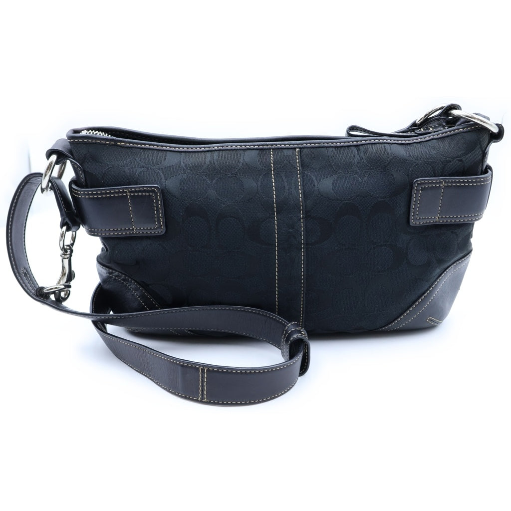 COACH(コーチ) シグネチャー ショルダーバッグ ブラック キャンバス×レザー F1068 レディース