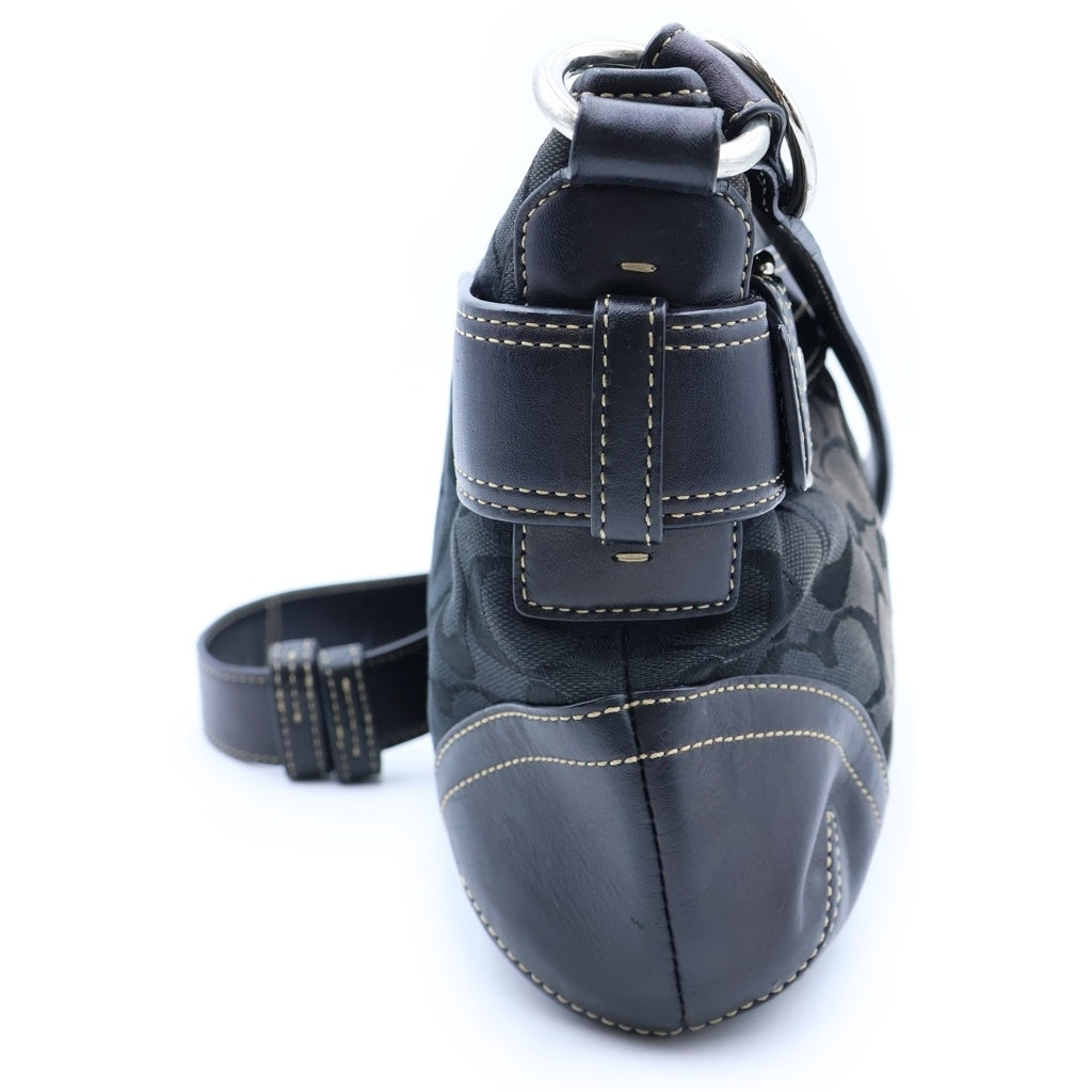 COACH(コーチ) シグネチャー ショルダーバッグ ブラック キャンバス×レザー F1068 レディース