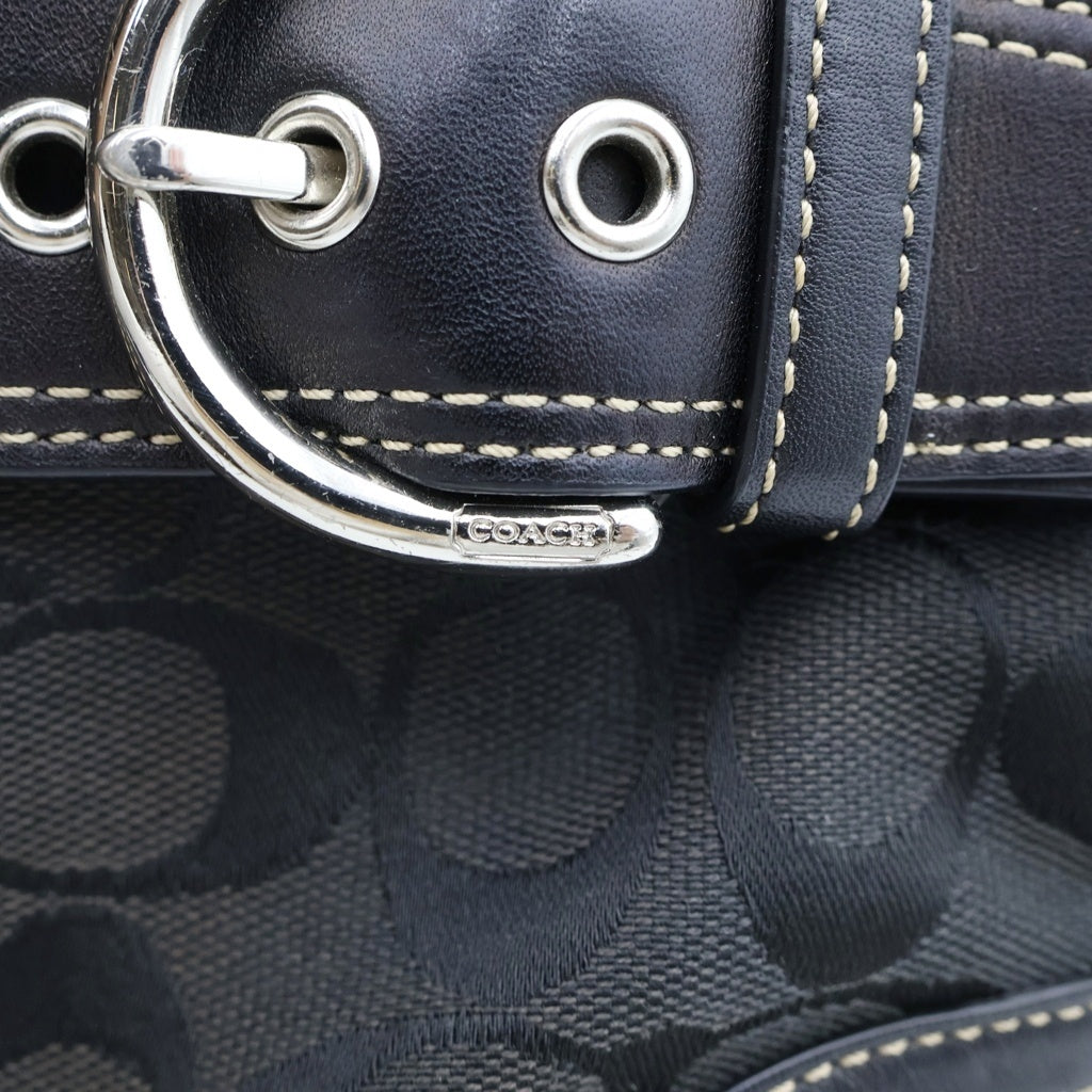 COACH(コーチ) シグネチャー ショルダーバッグ ブラック キャンバス×レザー F1068 レディース