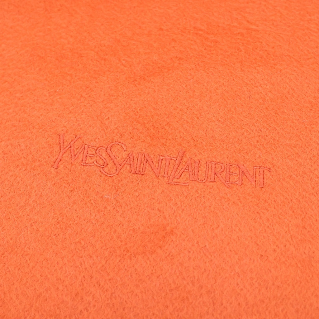 YVES SAINT LAURENT(イヴサンローラン) ロゴ刺繍 カシミヤ フリンジマフラー オレンジ レディース